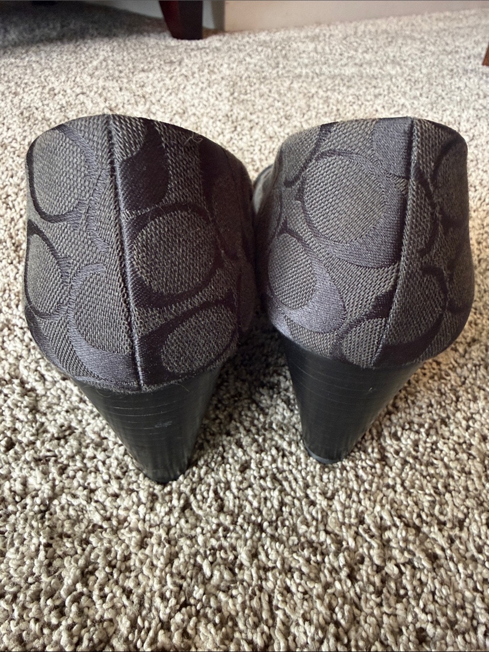 Coach Black Peep-Toe Heels with Silver Toe Caps - Picture 4 of 7